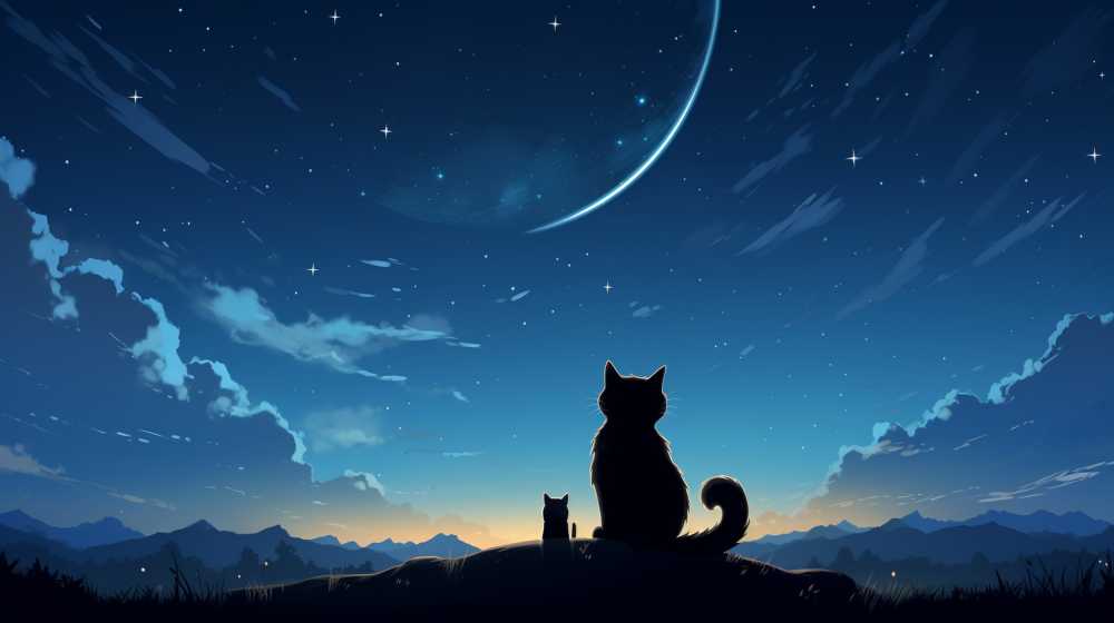 夜色下猫猫插画