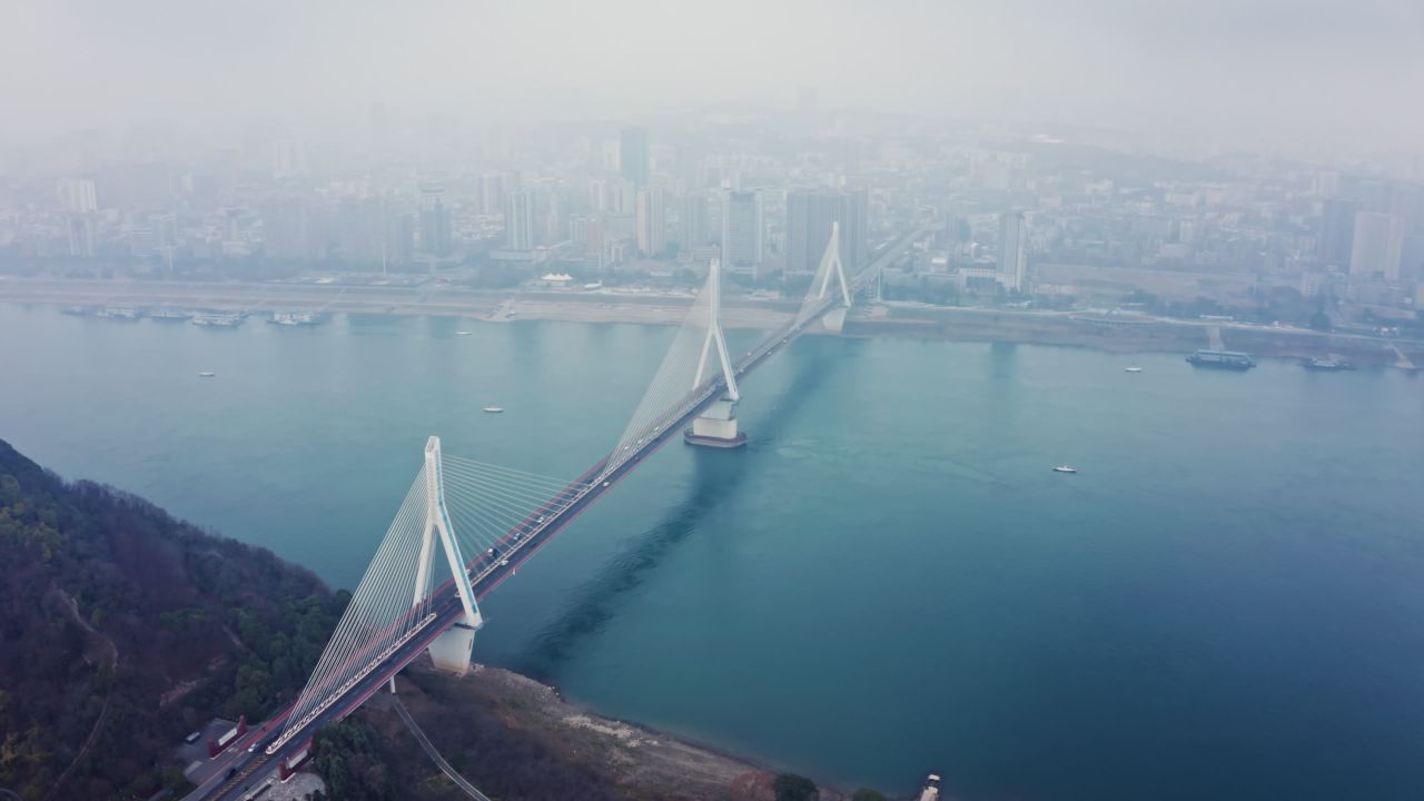 湖北宜昌夷陵长江大桥航拍