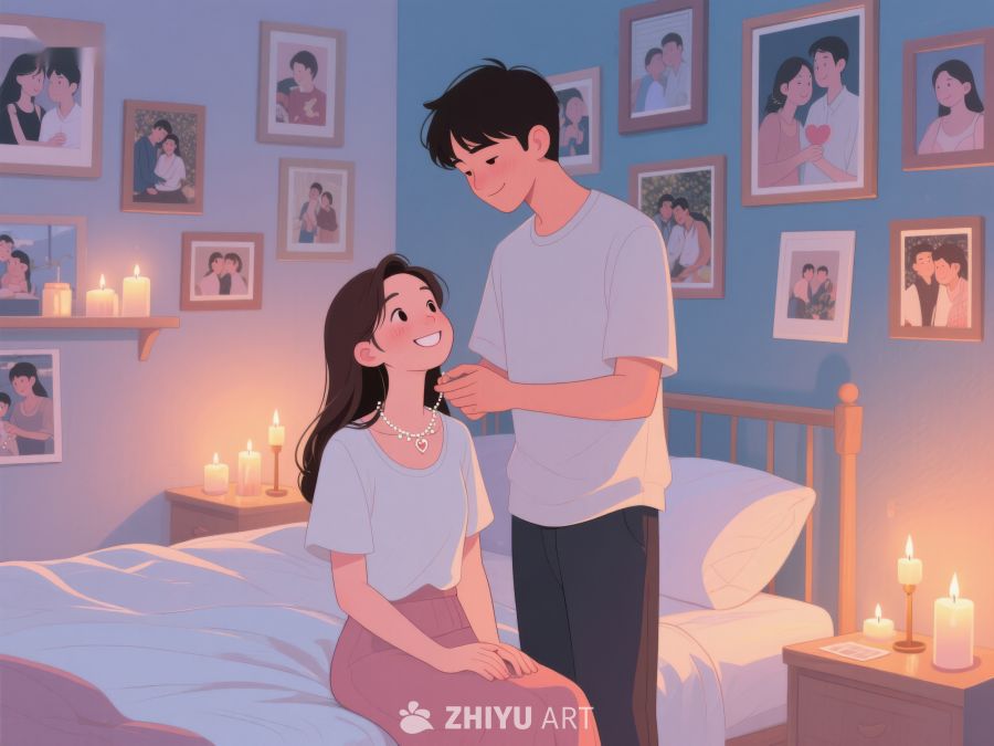 温馨卧室中情侣互动的瞬间 804