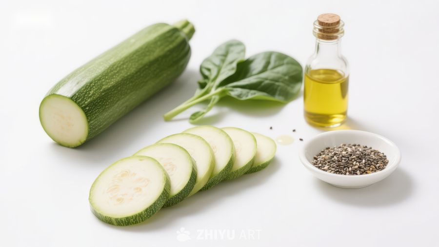 西葫芦切片与香料食材