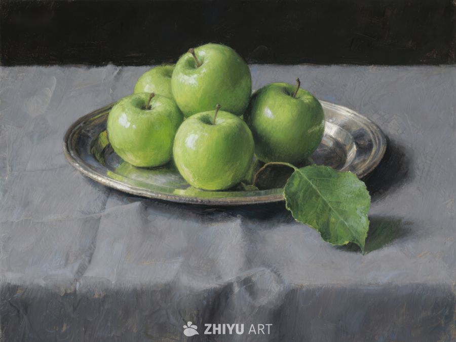 盘中的青苹果静物画 257