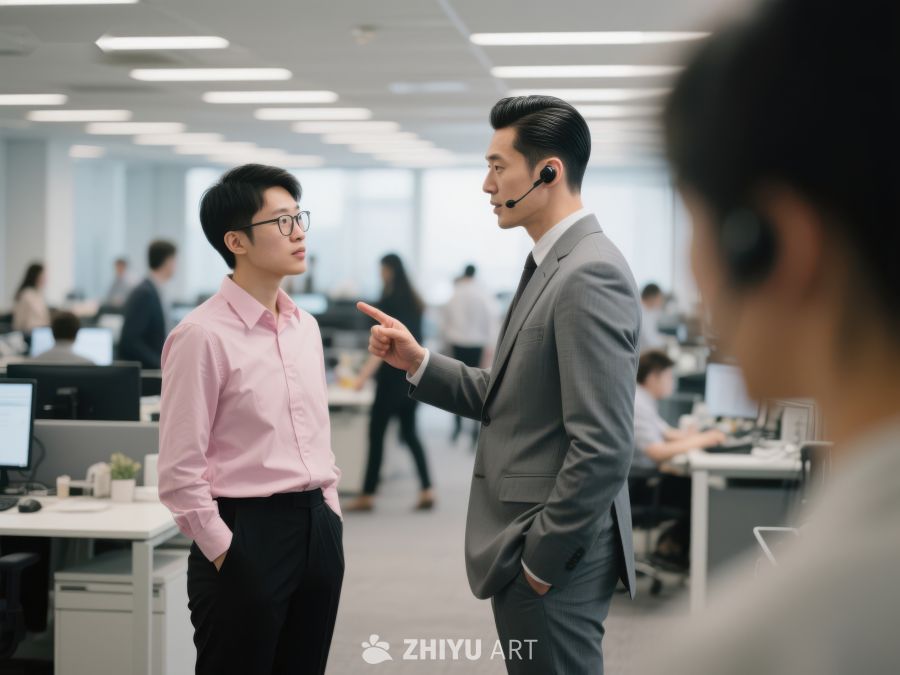 办公室内两位商务人士交谈 37