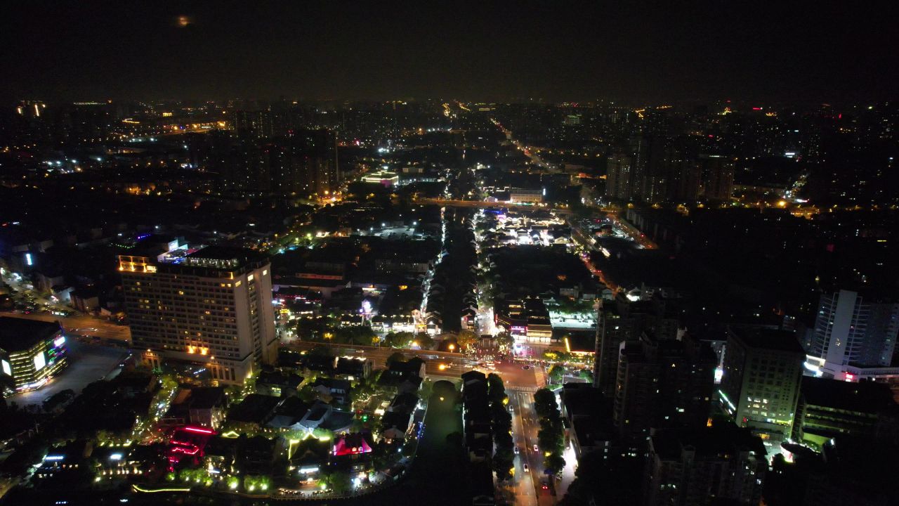 江苏无锡城市夜景灯光航拍
