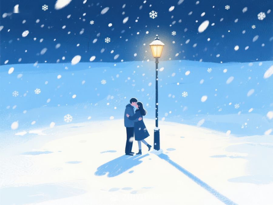 雪夜路灯下的情侣 985
