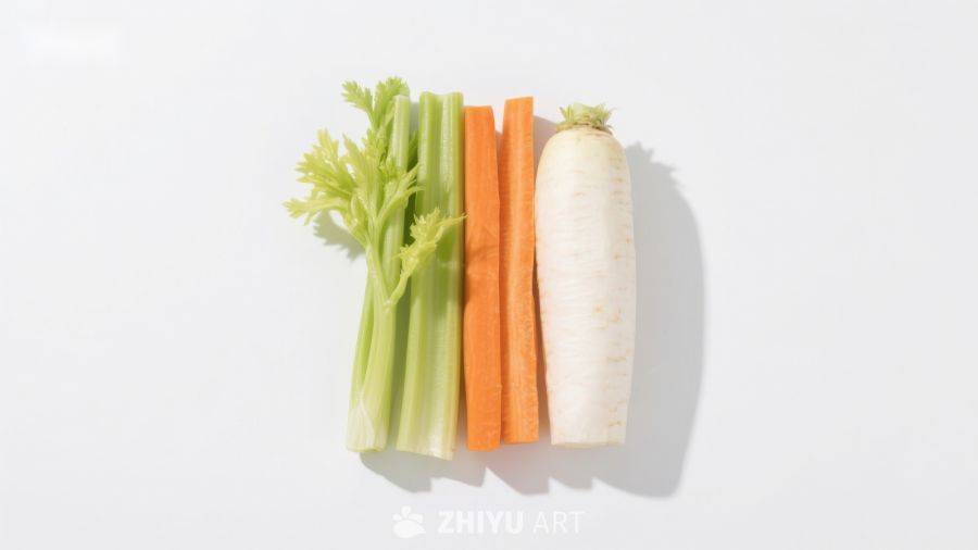芹菜胡萝卜白萝卜并排摆放