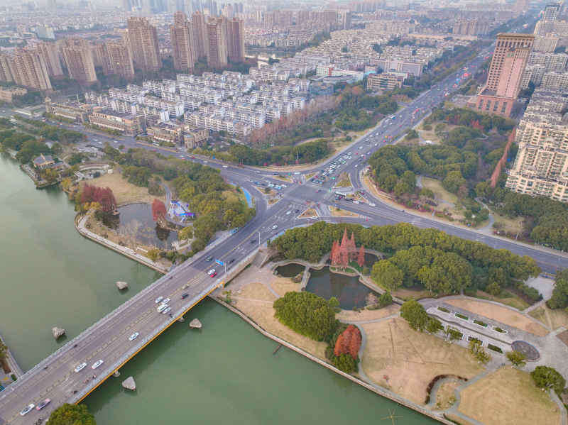 航拍昆山城市冬日日落风光建筑大景 15
