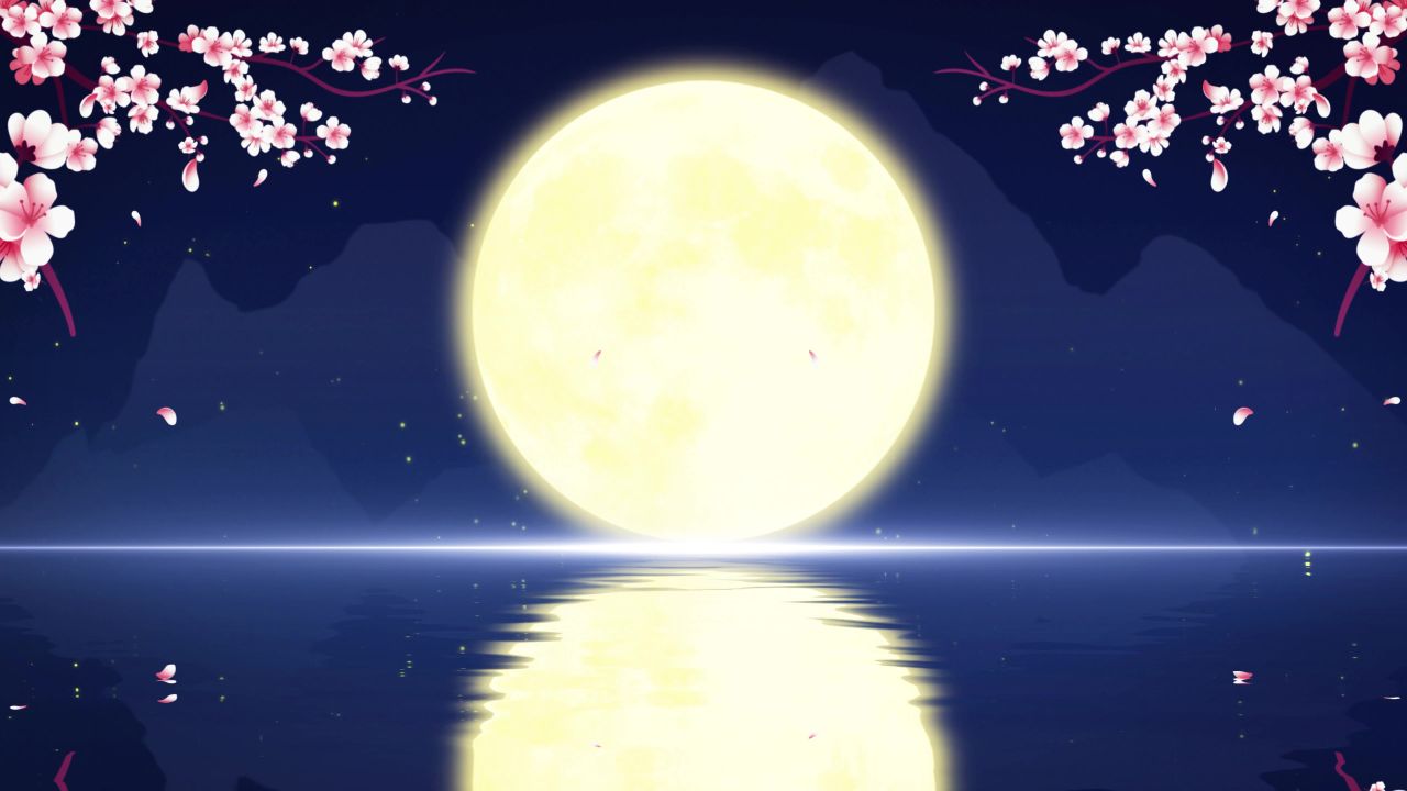 唯美大海上升月亮白月光蓝色夜空圆月明月大屏幕舞台LED视频  189