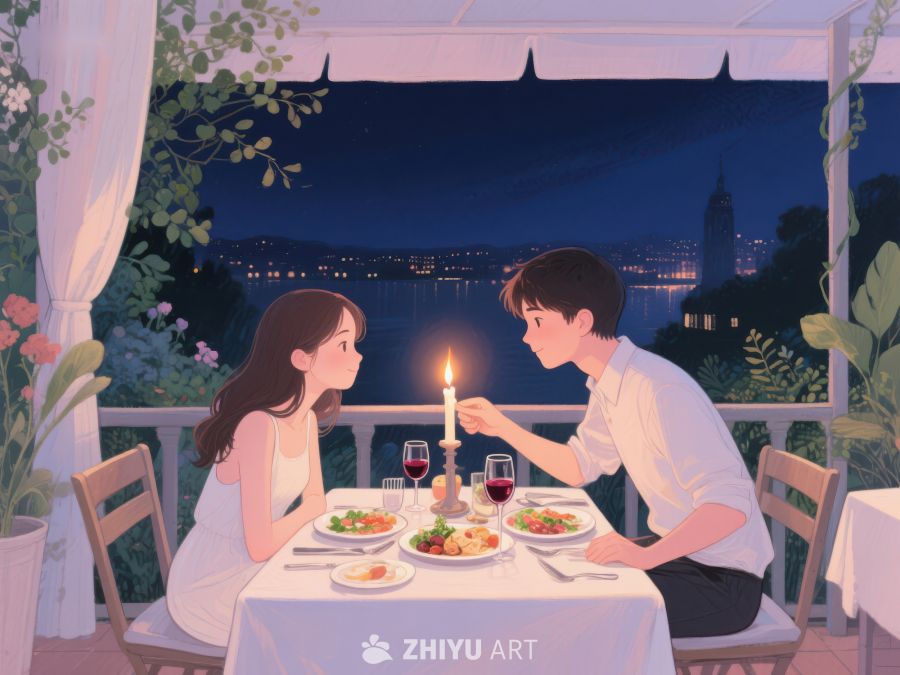 夜晚露台上的浪漫晚餐 1006