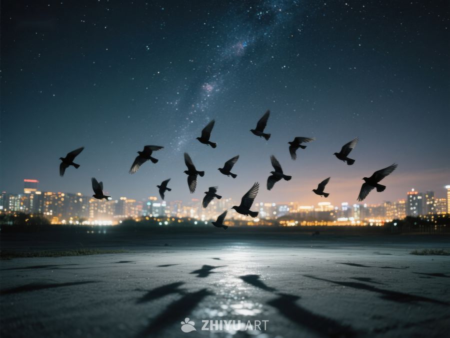 夜空下飞翔的鸟群 400