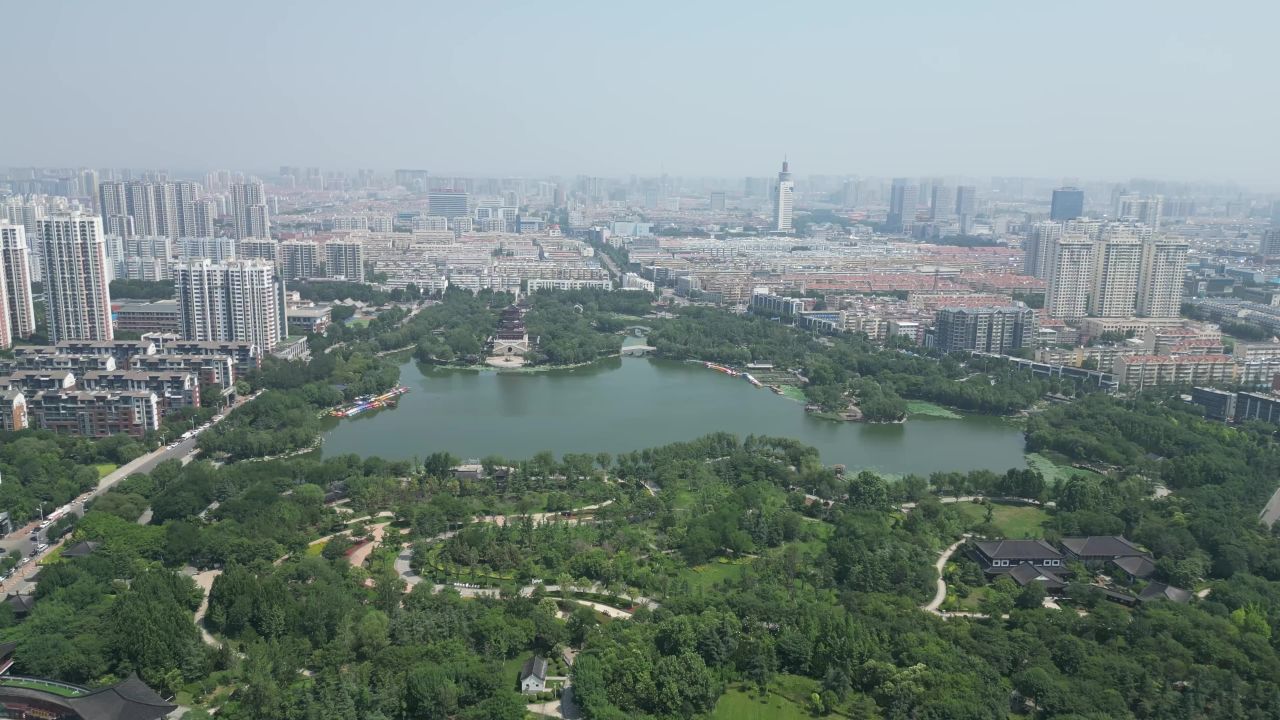 航拍山东济宁南池景区