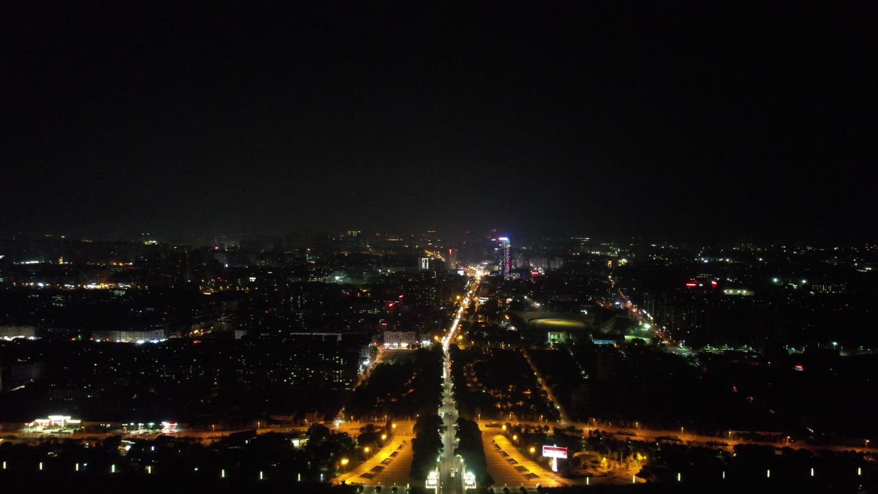 湖南湘潭城市夜景灯光交通航拍