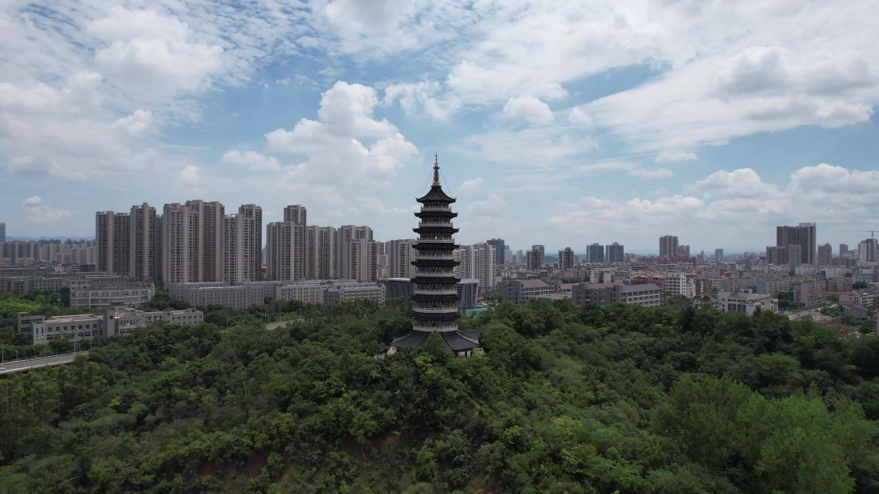 江西赣州翠浪塔地标建筑航拍