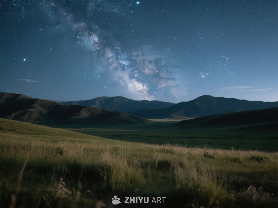 夜空下的草原与山脉 266