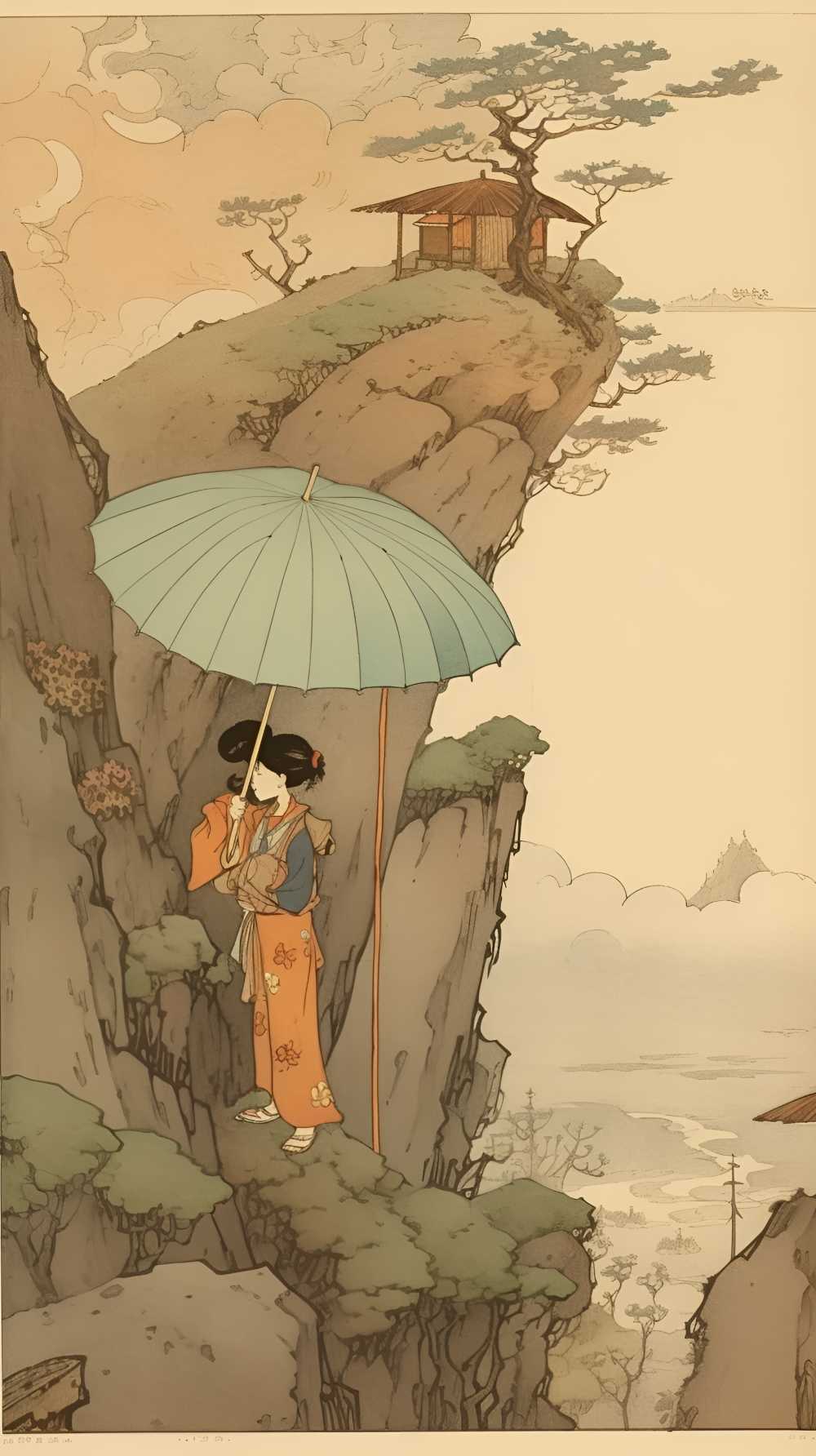 拿着伞的动画片女孩