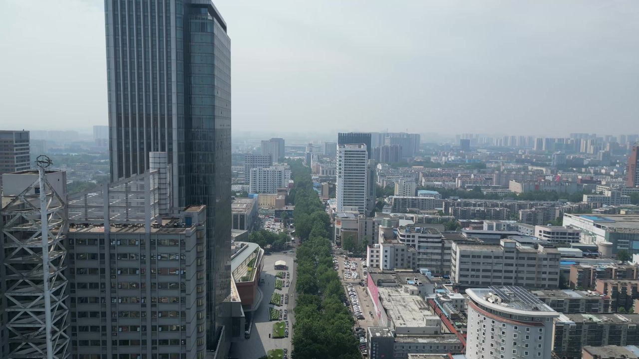 航拍山东淄博城市风光  