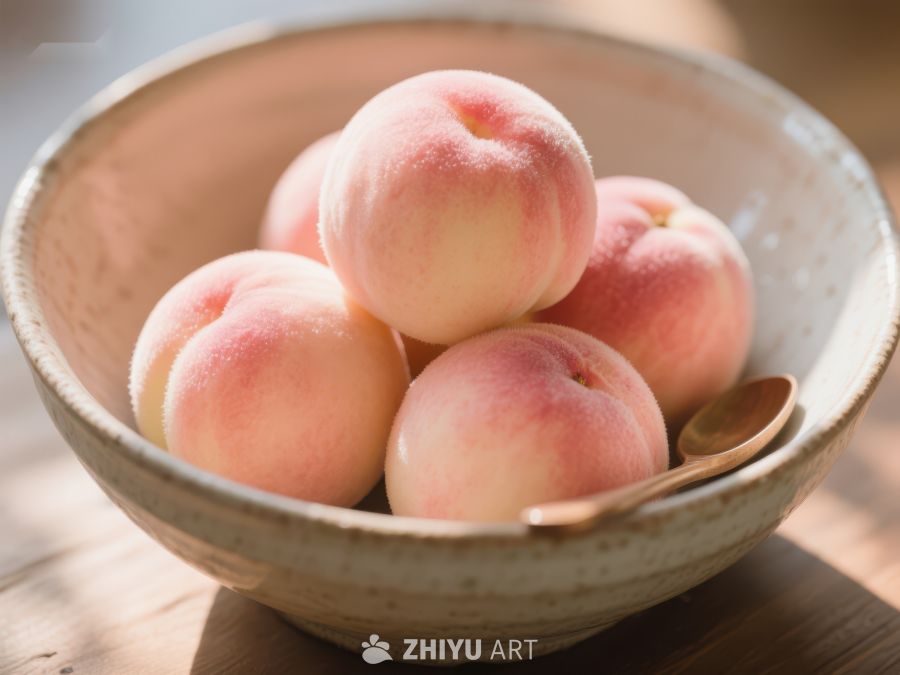 陶瓷碗中的新鲜桃子 487