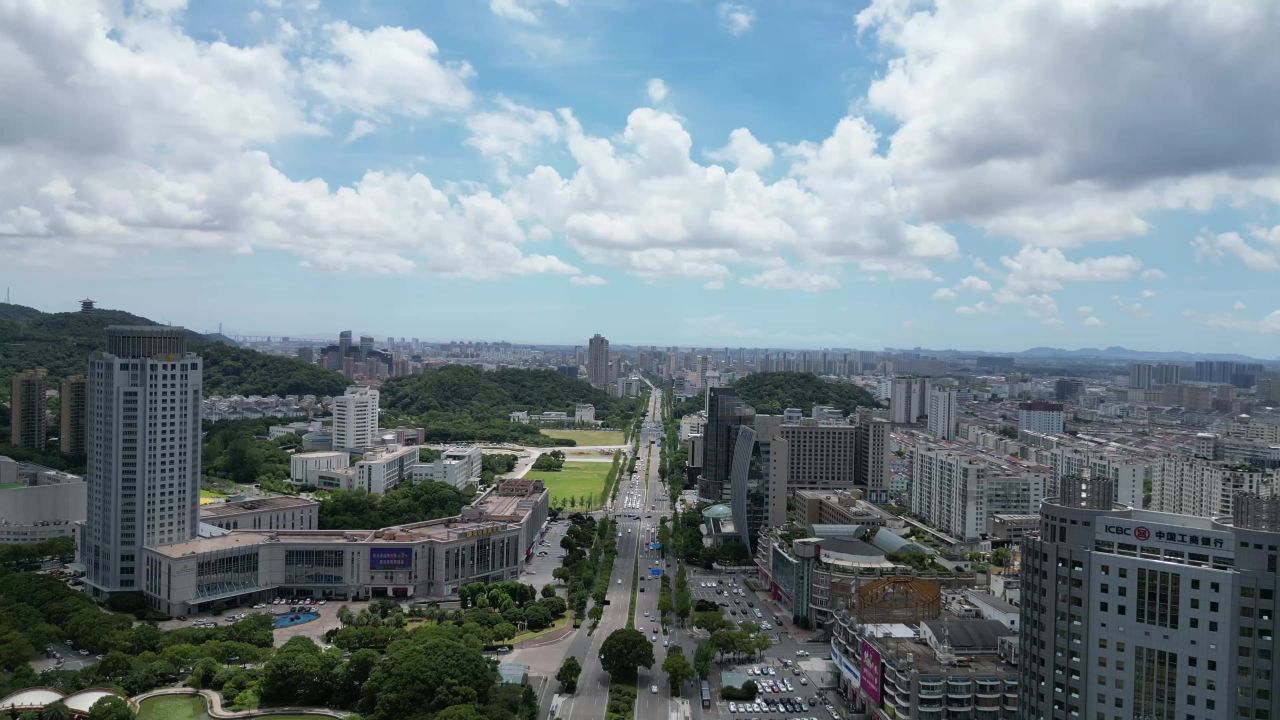 航拍浙江台州城市风光