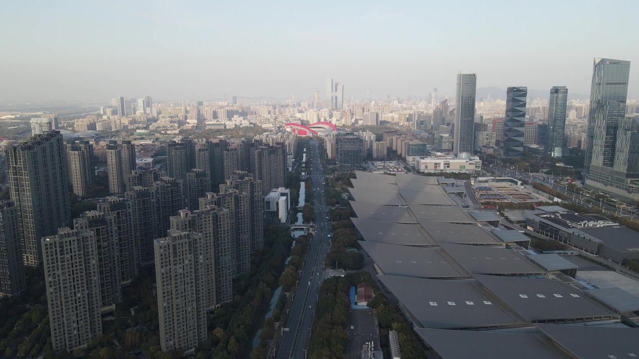 航拍南京河西国际会展中心CBD