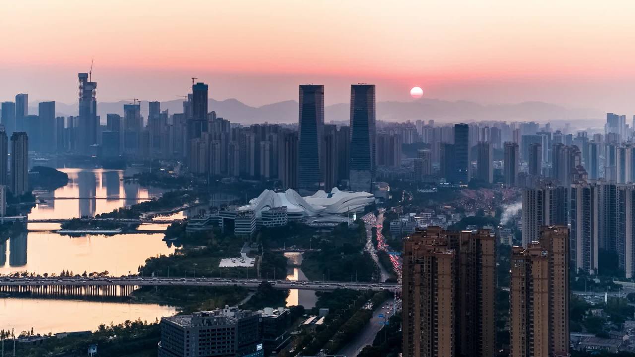 湖南长沙梅溪湖城市风光延时航拍 4