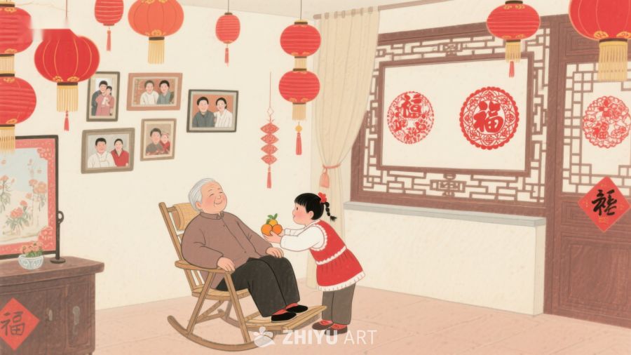 温馨春节：孙女为奶奶送水果 894