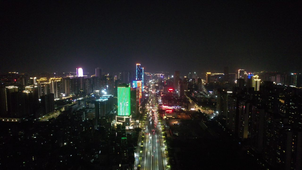 广东湛江城市夜景灯光交通航拍