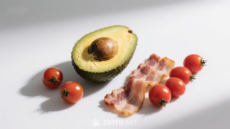 牛油果、樱桃番茄与培根的组合