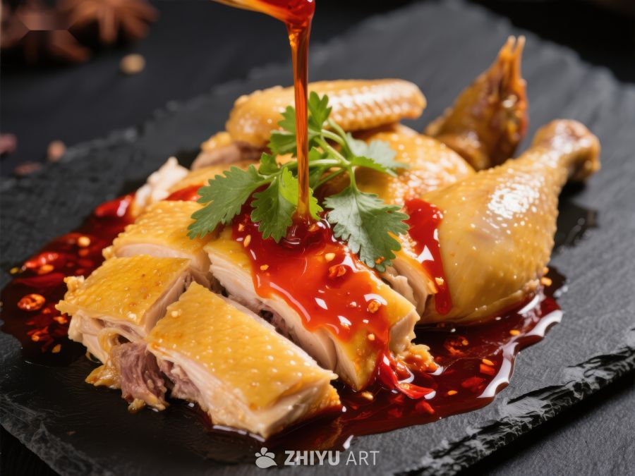 香辣淋汁鸡肉美食特写 1596