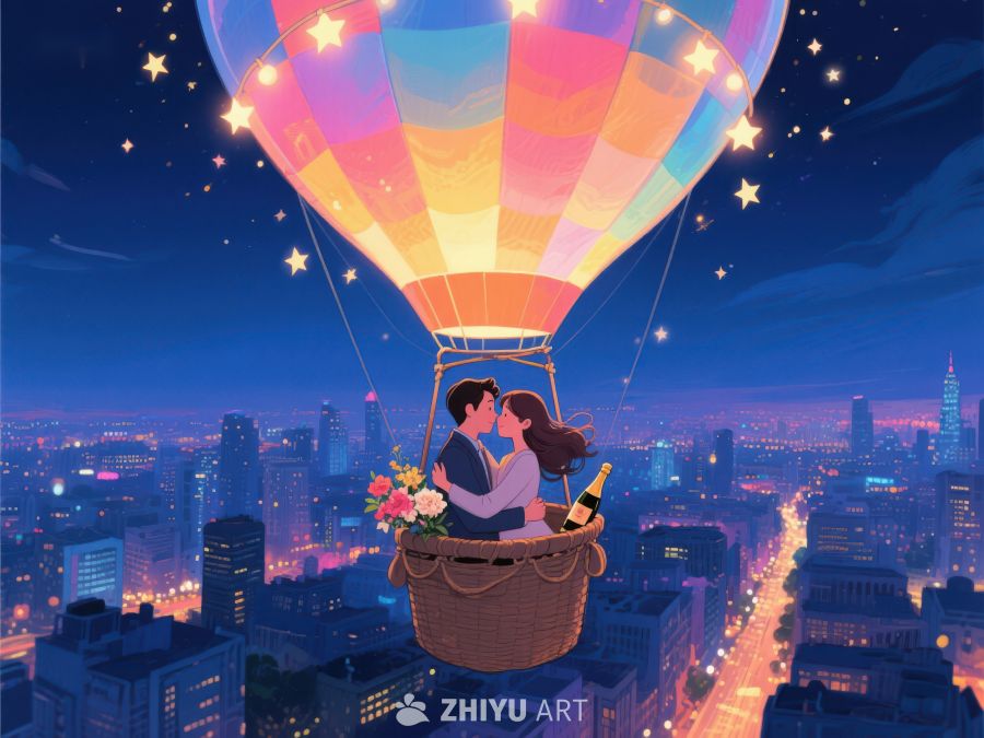 热气球上的浪漫夜景 603