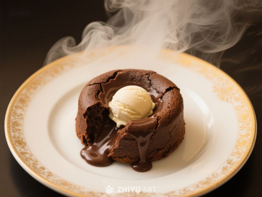 热巧克力熔岩蛋糕配冰淇淋