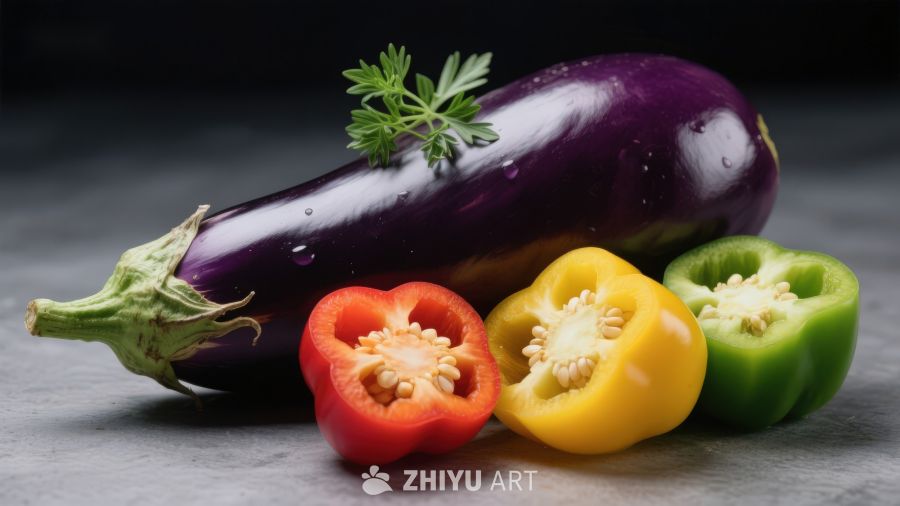 茄子与彩椒静物展示