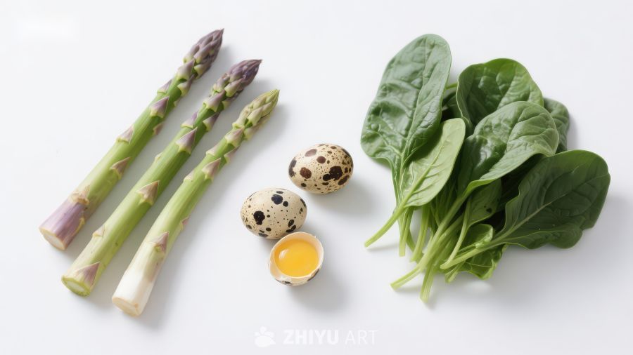 芦笋菠菜鹌鹑蛋食材组合