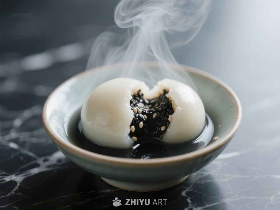 热腾汤圆，黑芝麻馅