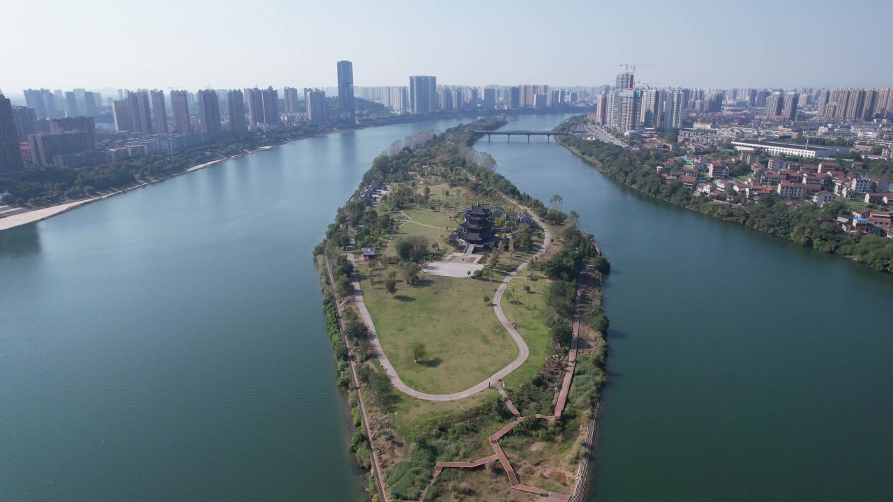  湖南衡阳湘江东洲岛航拍