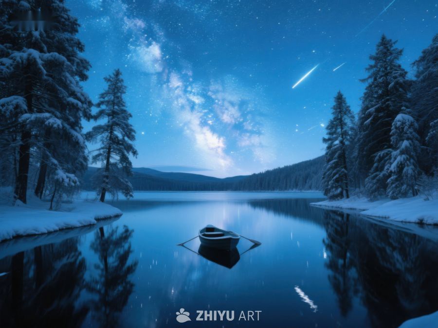 冬夜湖畔，星空下的静谧小舟 15
