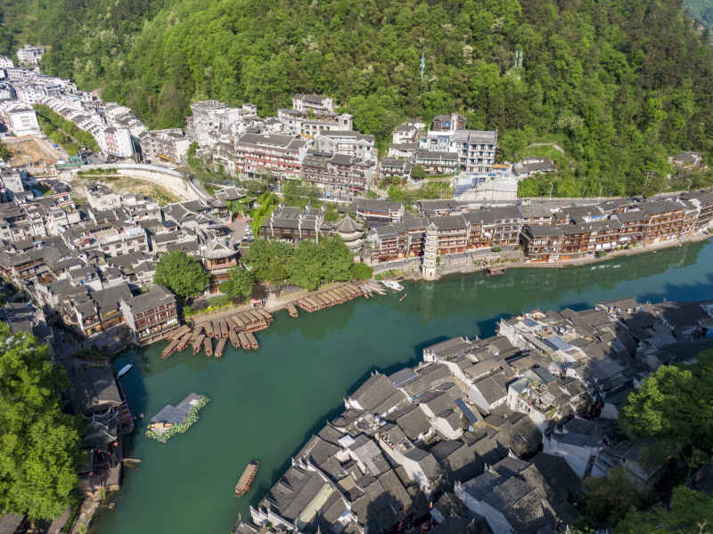 湖南湘西凤凰古城航拍