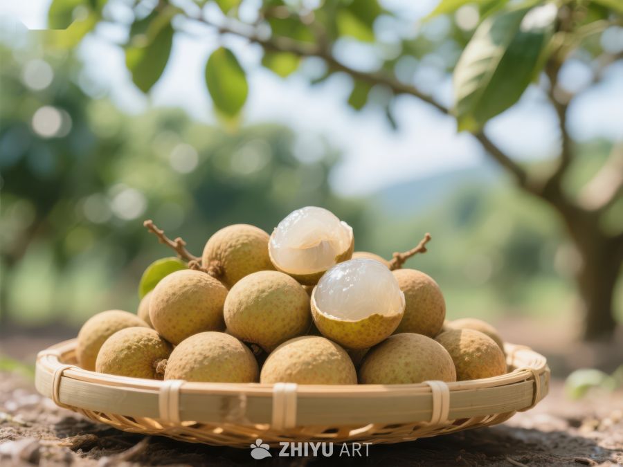 新鲜龙眼果篮置于树下 636