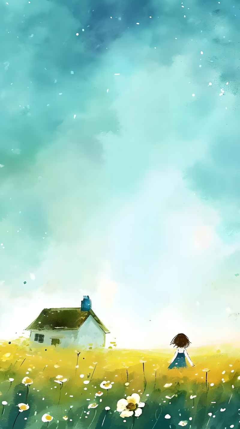 田野里有房子的女孩肖像插画 16