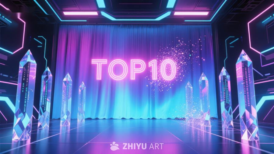 霓虹灯光下的TOP10榜单展示 280