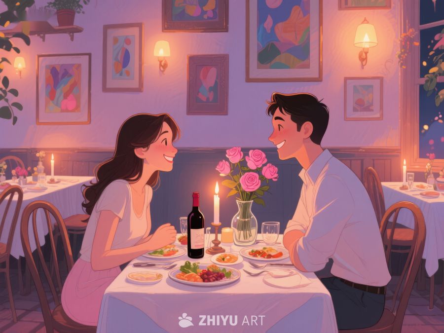 浪漫晚餐：情侣在温馨餐厅共进晚餐 441