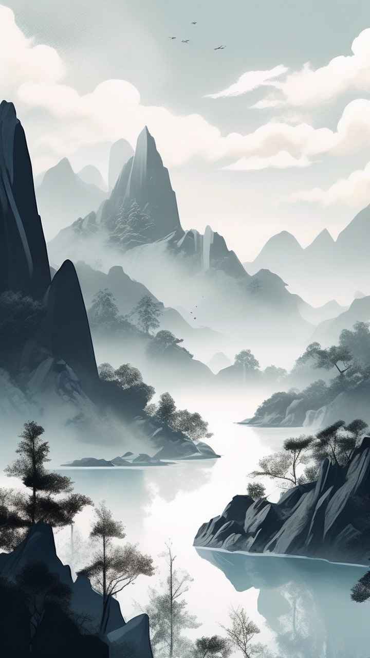 国潮山水插画风景图 12