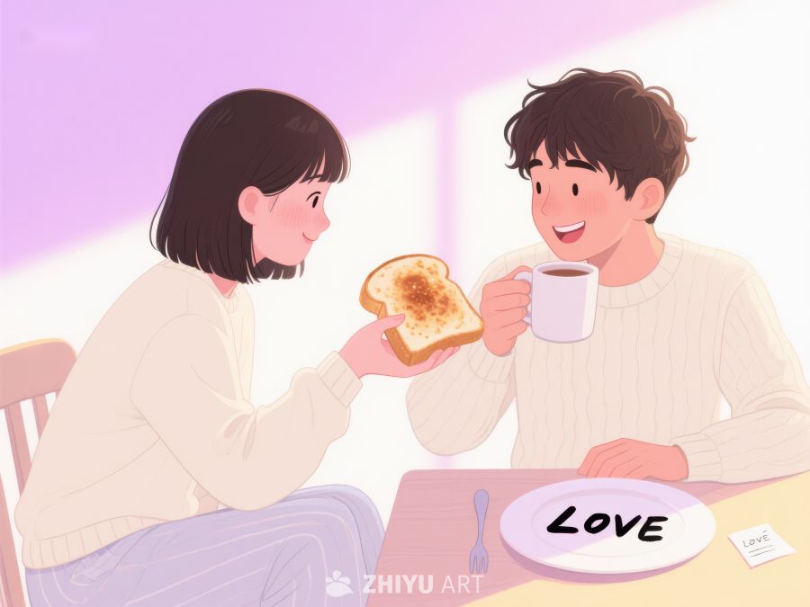 温馨早餐时光，情侣共享甜蜜 909
