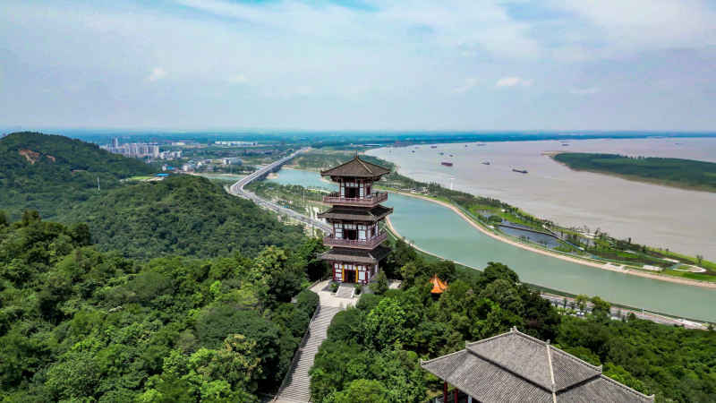 湖北鄂州城市风光航拍摄影图