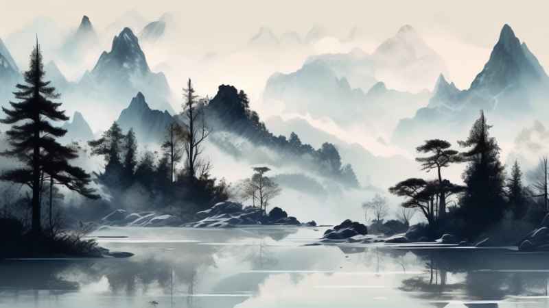 国潮山水插画风景图 1