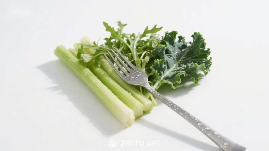 芹菜与羽衣甘蓝配叉子