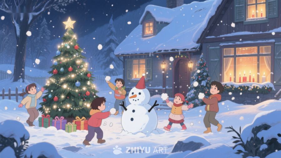 冬夜雪地堆雪人 98