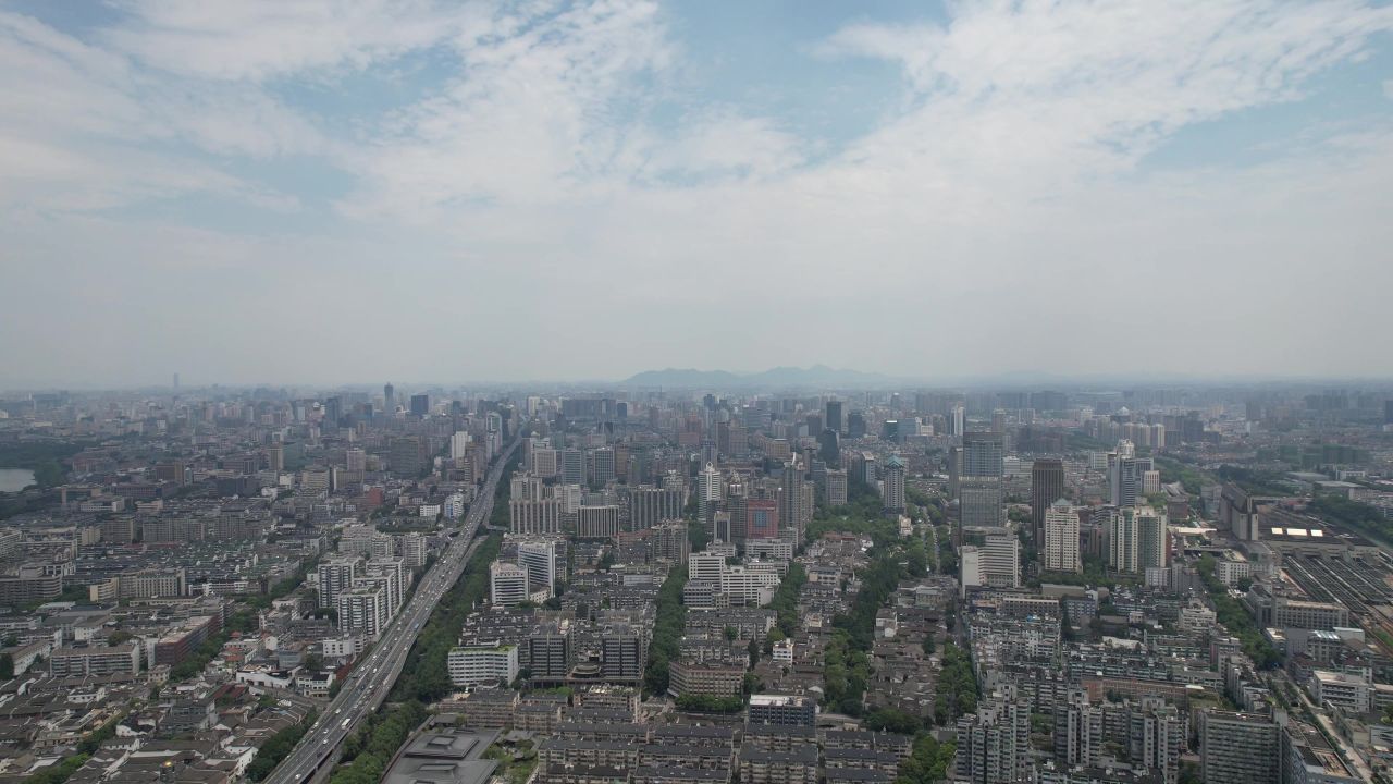 杭州城市风光交通高架桥航拍 