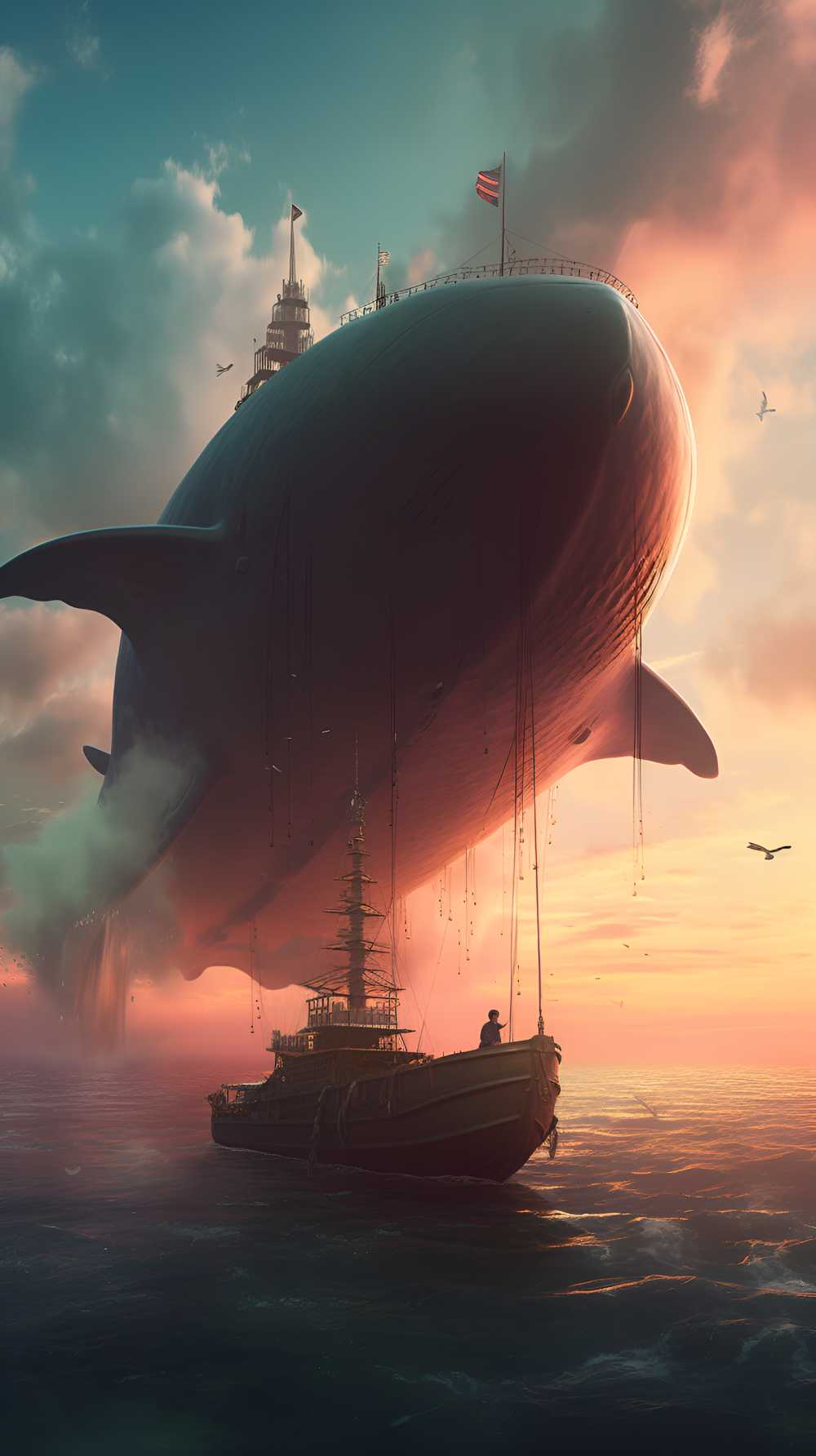 空中蓝鲸飞舞唯美