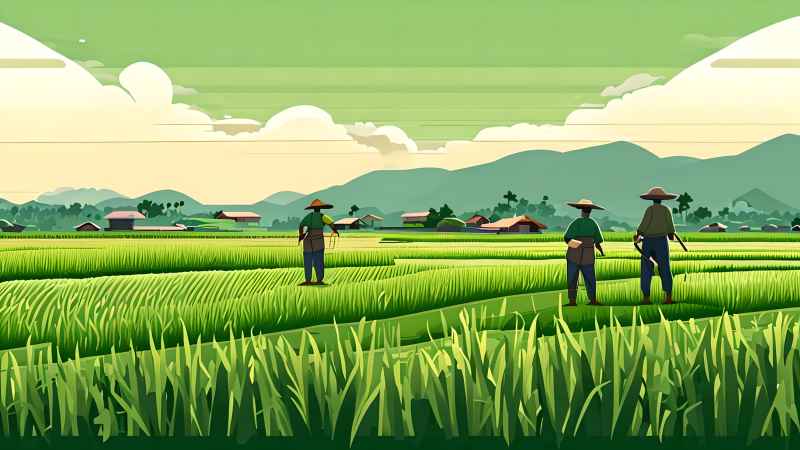 稻田和农作物中的农民绿色范例风格插画 27