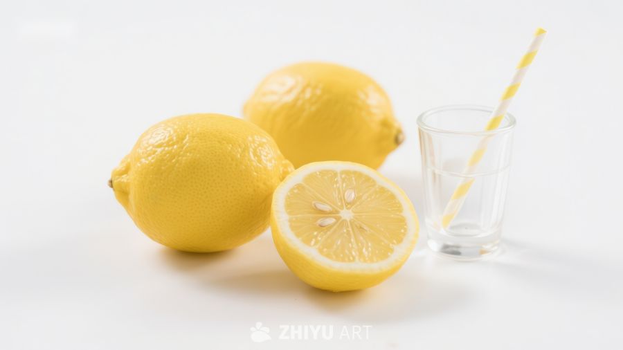 新鲜柠檬与透明玻璃杯 820