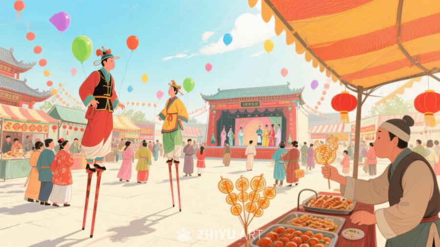 传统节日庆典中的高跷表演 6